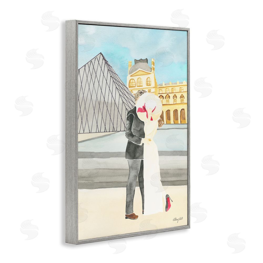 Hillary Holt Couple Embrace At The Louvre Gray Framed Giclee Wall Art Print