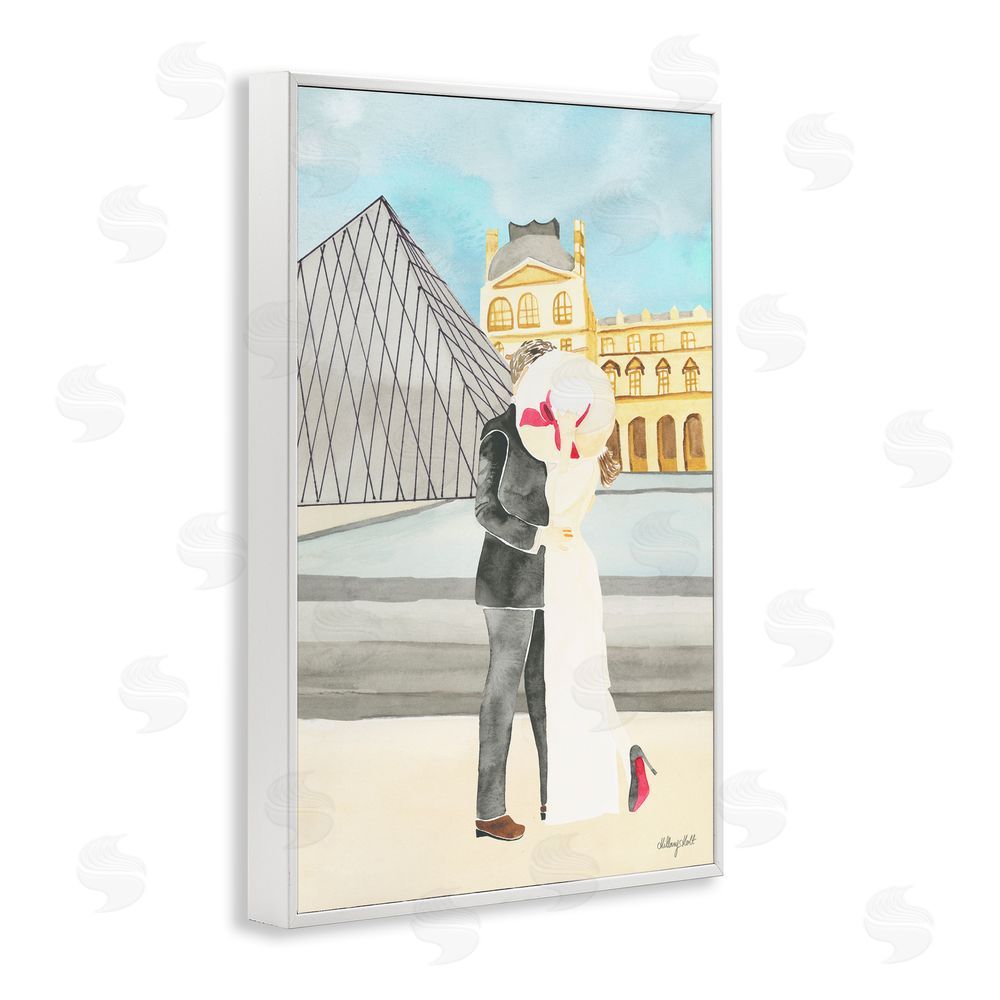 Hillary Holt Couple Embrace At The Louvre White Framed Giclee Wall Art Print