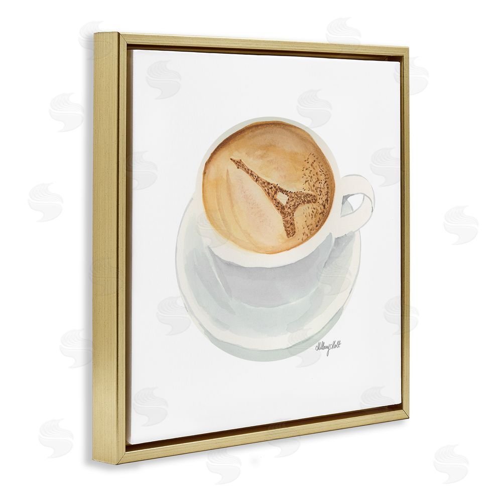 Hillary Holt Eiffel Tower Latte Gold Floating Frame Canvas Wall Art Print