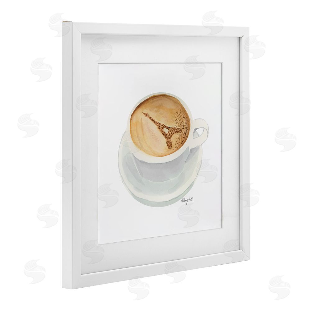 Hillary Holt Eiffel Tower Latte White Framed Print Under Glass Wall Art