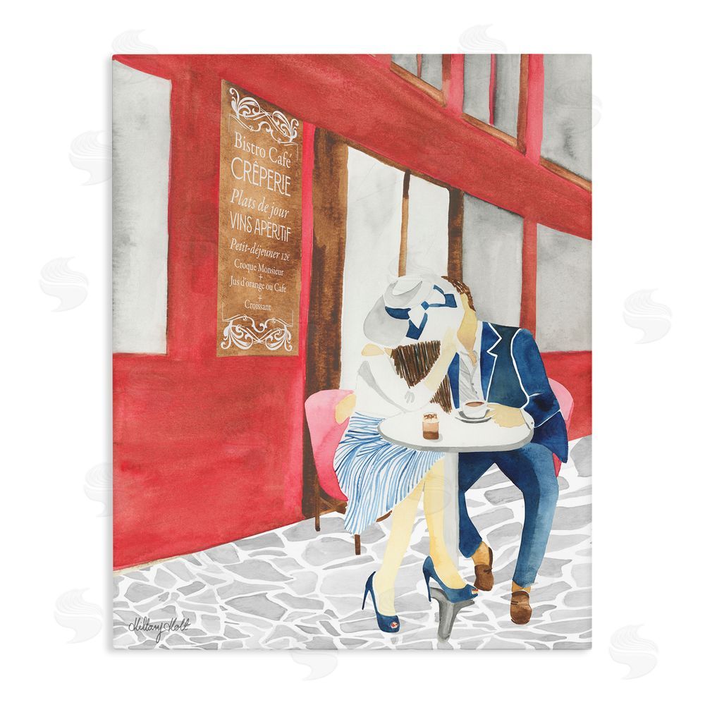 Hillary Holt Kiss At Parisian Cafe Stretched Canvas Wall Art Print