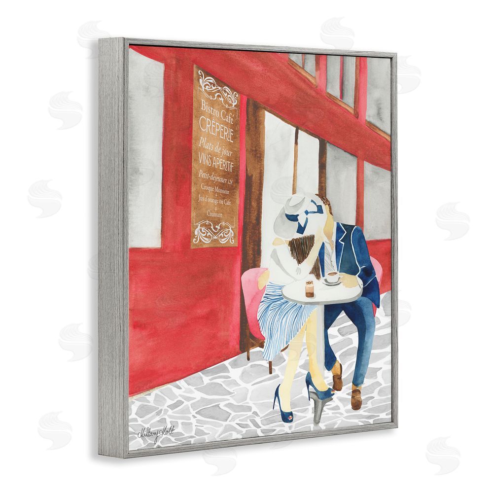 Hillary Holt Kiss At Parisian Cafe Gray Framed Giclee Wall Art Print