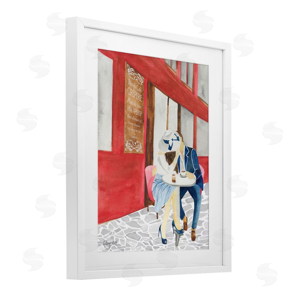 Hillary Holt Kiss At Parisian Cafe White Framed Print Under Glass Wall Art