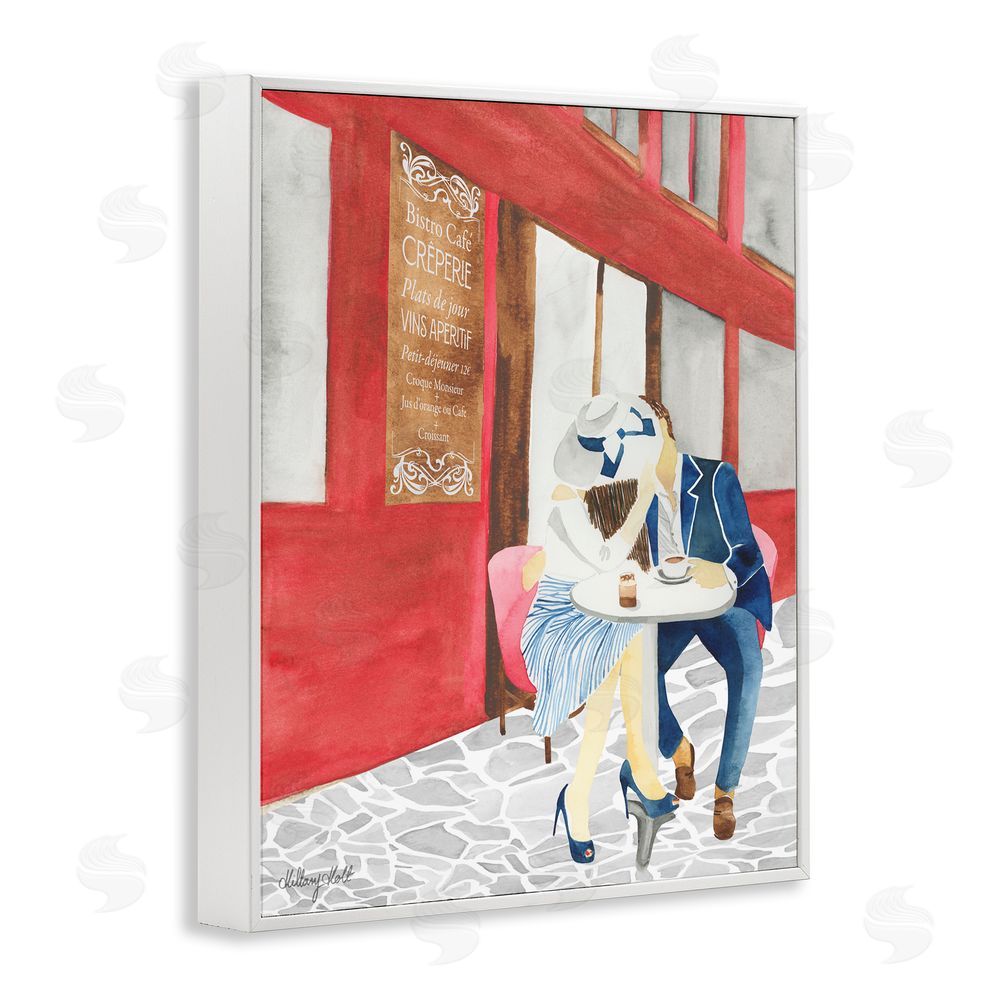Hillary Holt Kiss At Parisian Cafe White Framed Giclee Wall Art Print