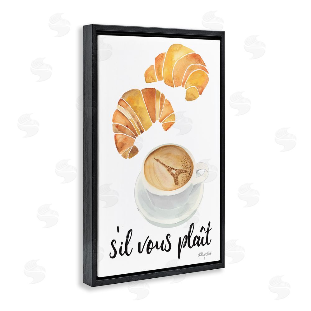 Hillary Holt Paris Croissant and Coffee Black Floating Frame Canvas Wall Art Print