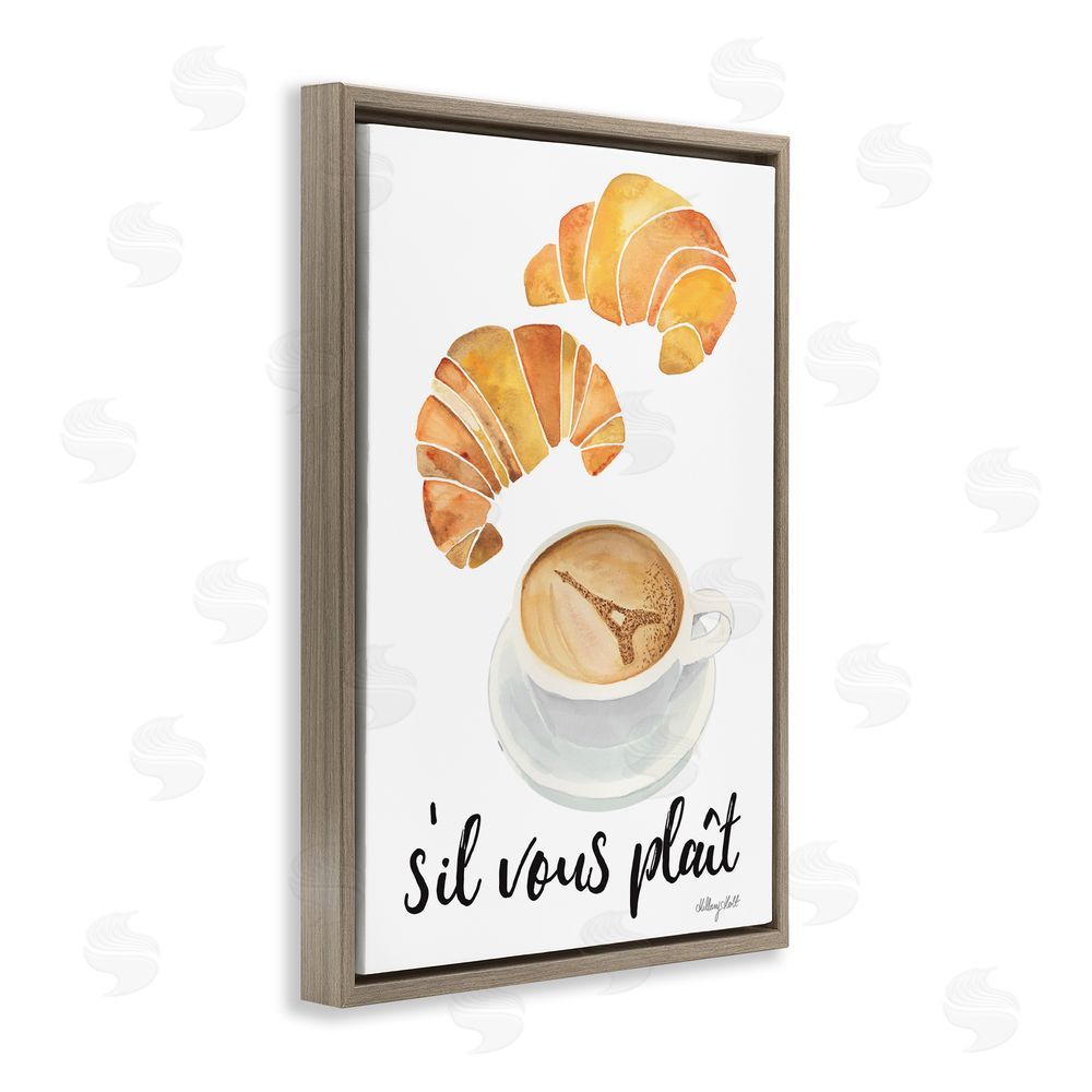 Hillary Holt Paris Croissant and Coffee Brown Floating Frame Canvas Wall Art Print