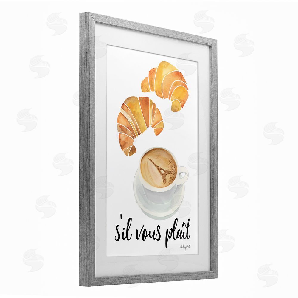 Hillary Holt Paris Croissant and Coffee Gray Framed Print Under Glass Wall Art