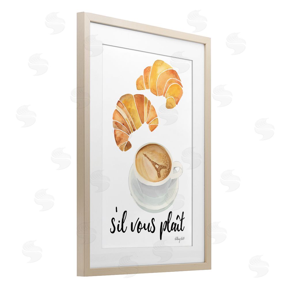 Hillary Holt Paris Croissant and Coffee Brown Framed Print Under Glass Wall Art