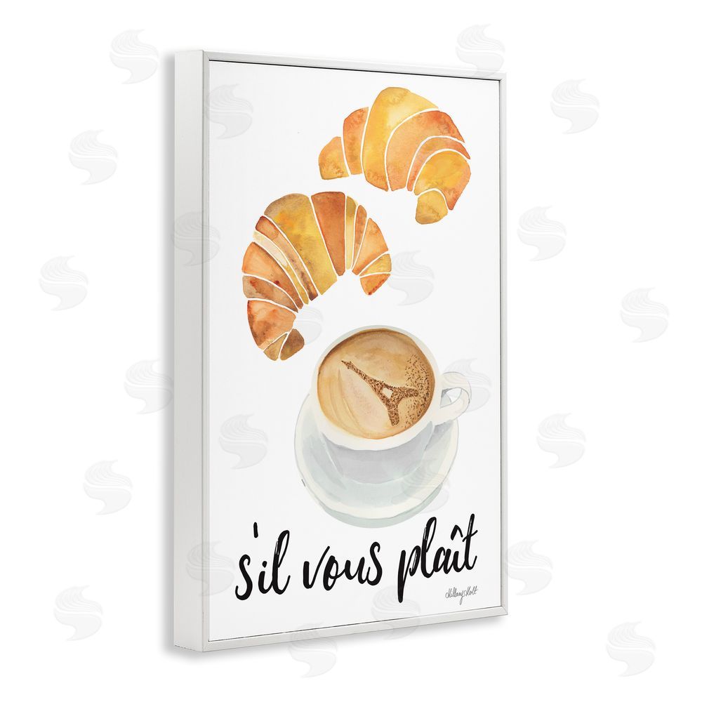 Hillary Holt Paris Croissant and Coffee White Framed Giclee Wall Art Print