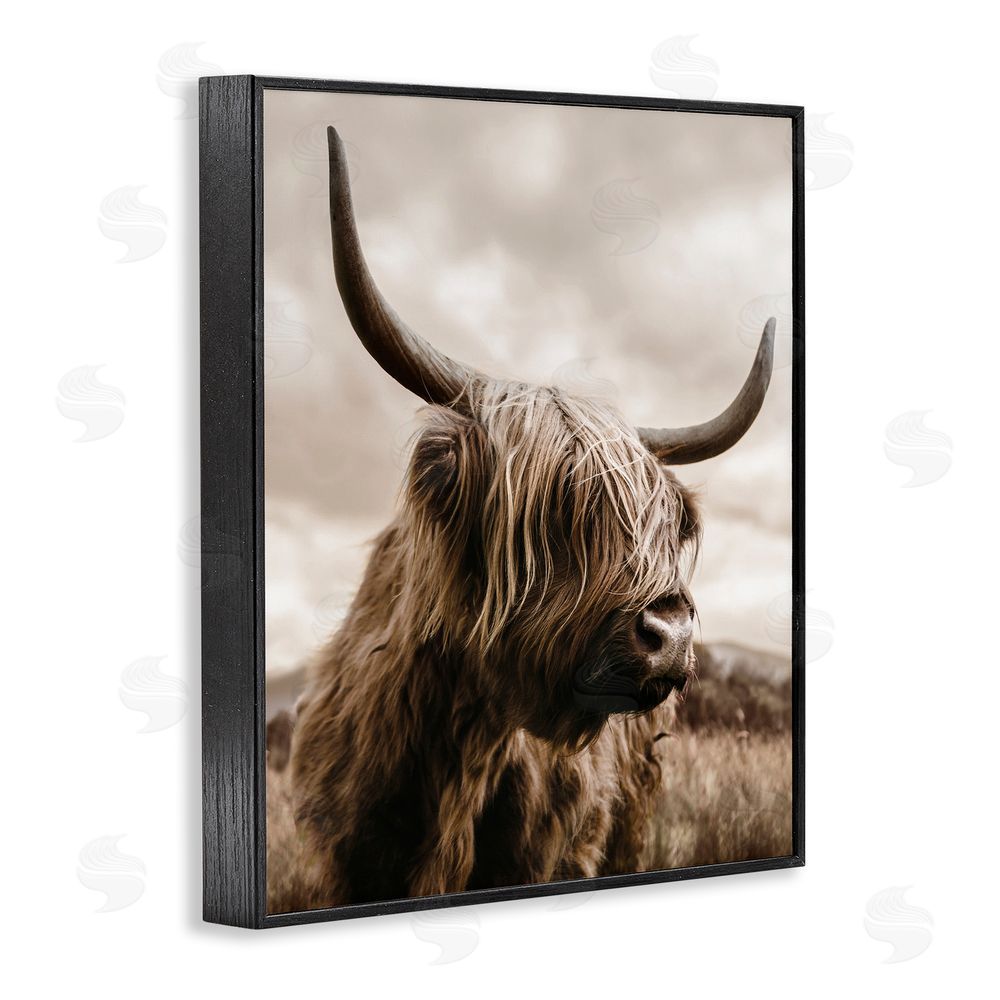 CAD Designs Highland Cow on Windswept Moor Black Framed Giclee Wall Art Print