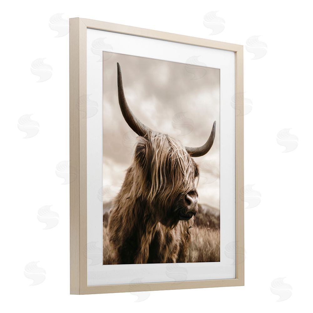 CAD Designs Highland Cow on Windswept Moor Brown Framed Print Under Glass Wall Art