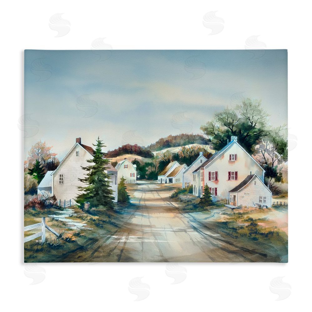 Owen Wexler Tranquil Village Road & Houses Stretched Canvas Wall Art Print
