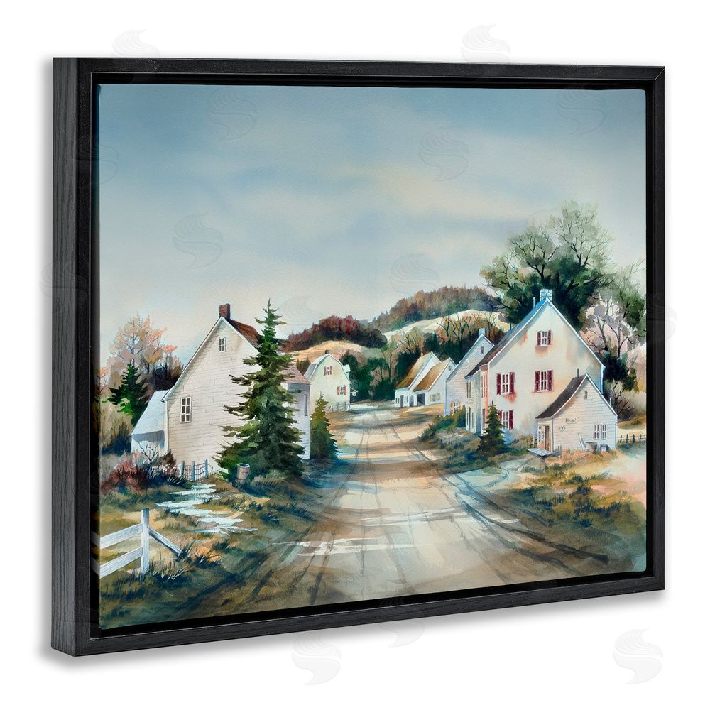 Owen Wexler Tranquil Village Road & Houses Black Floating Frame Canvas Wall Art Print