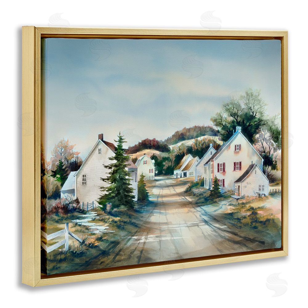 Owen Wexler Tranquil Village Road & Houses Gold Floating Frame Canvas Wall Art Print
