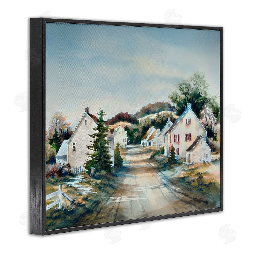 Owen Wexler Tranquil Village Road & Houses Black Framed Giclee Wall Art Print