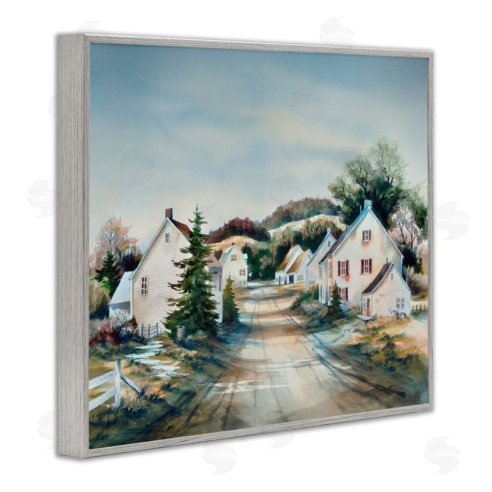 Owen Wexler Tranquil Village Road & Houses Gray Framed Giclee Wall Art Print
