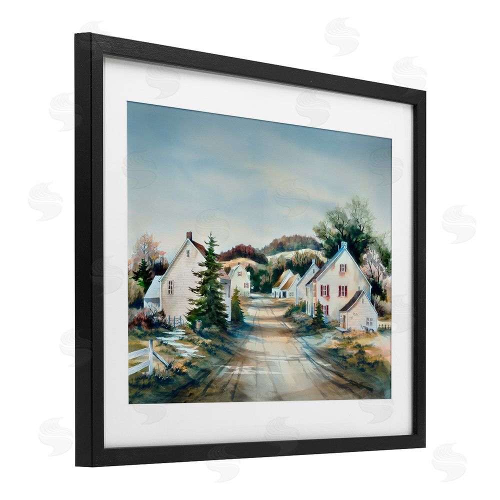 Owen Wexler Tranquil Village Road & Houses Black Framed Print Under Glass Wall Art