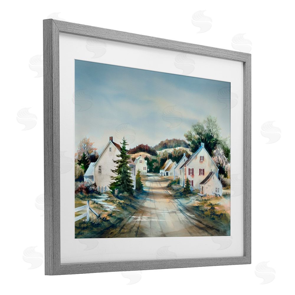 Owen Wexler Tranquil Village Road & Houses Gray Framed Print Under Glass Wall Art