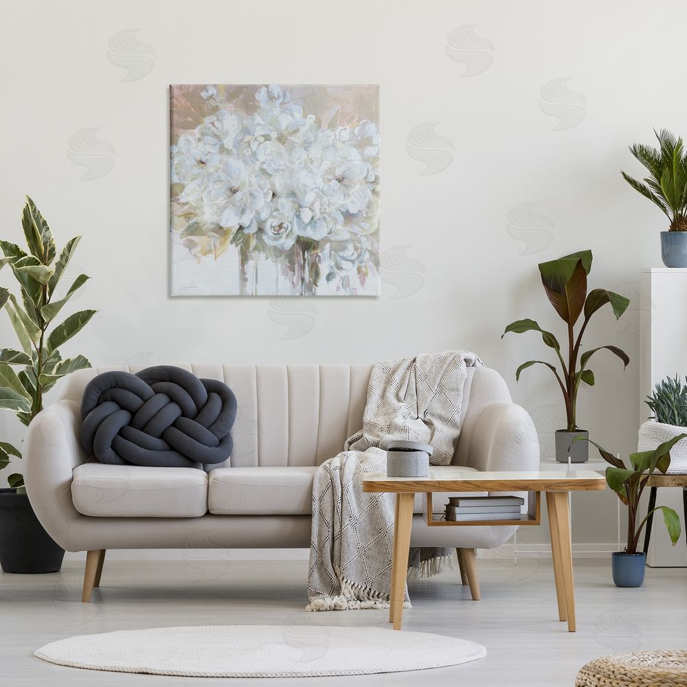 Carol Robinson Soft White Bouquet Serenity Stretched Canvas Wall Art in Room