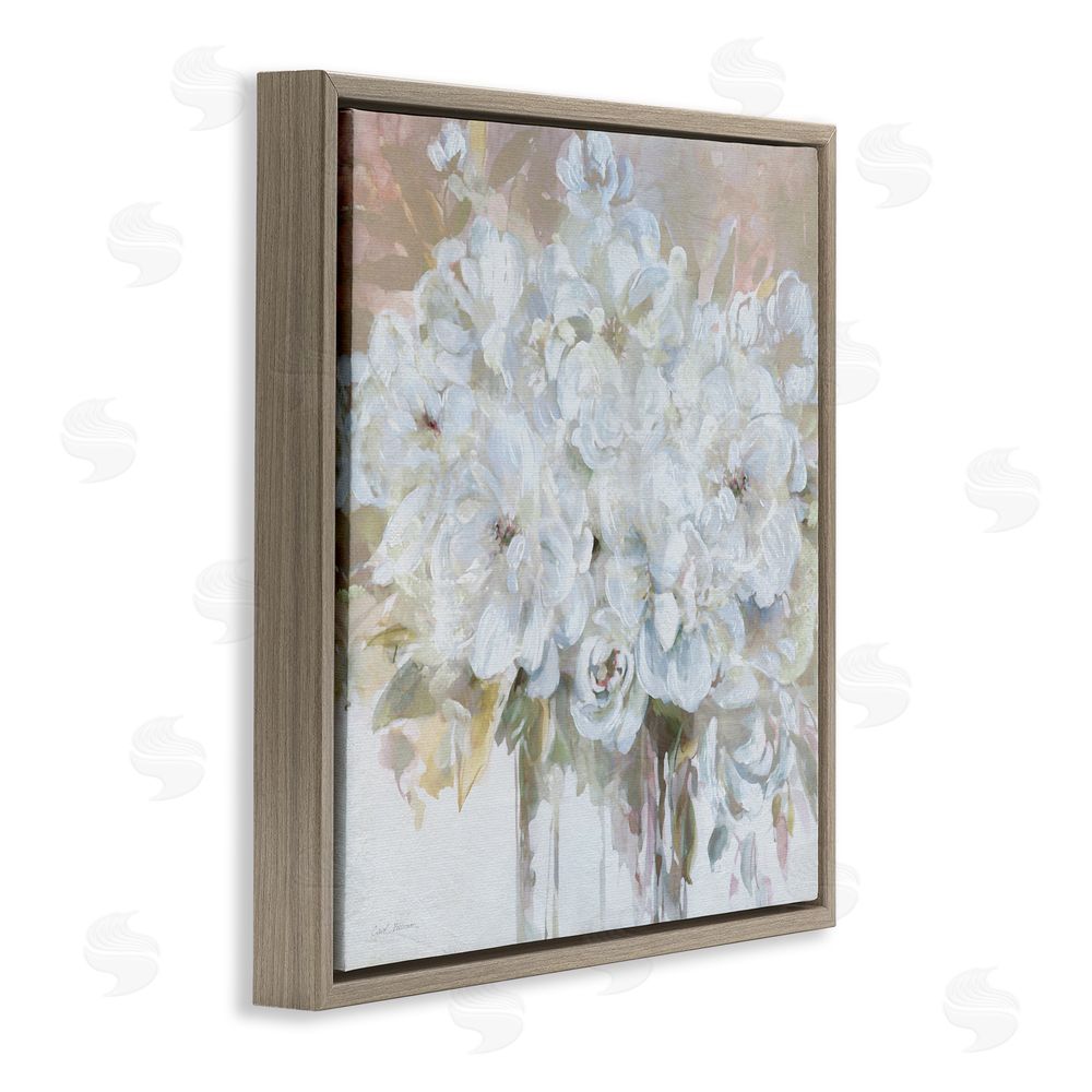 Carol Robinson Soft White Bouquet Serenity Brown Floating Frame Canvas Wall Art Print