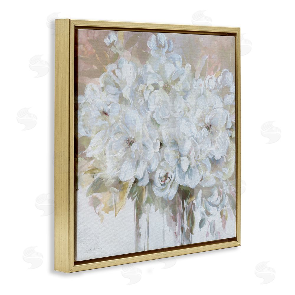 Carol Robinson Soft White Bouquet Serenity Gold Floating Frame Canvas Wall Art Print