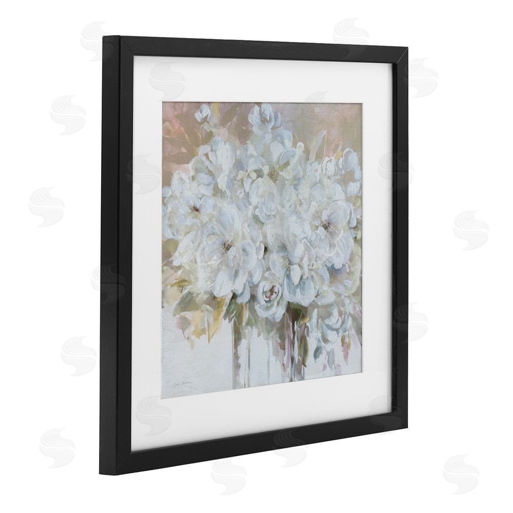 Carol Robinson Soft White Bouquet Serenity Black Framed Print Under Glass Wall Art