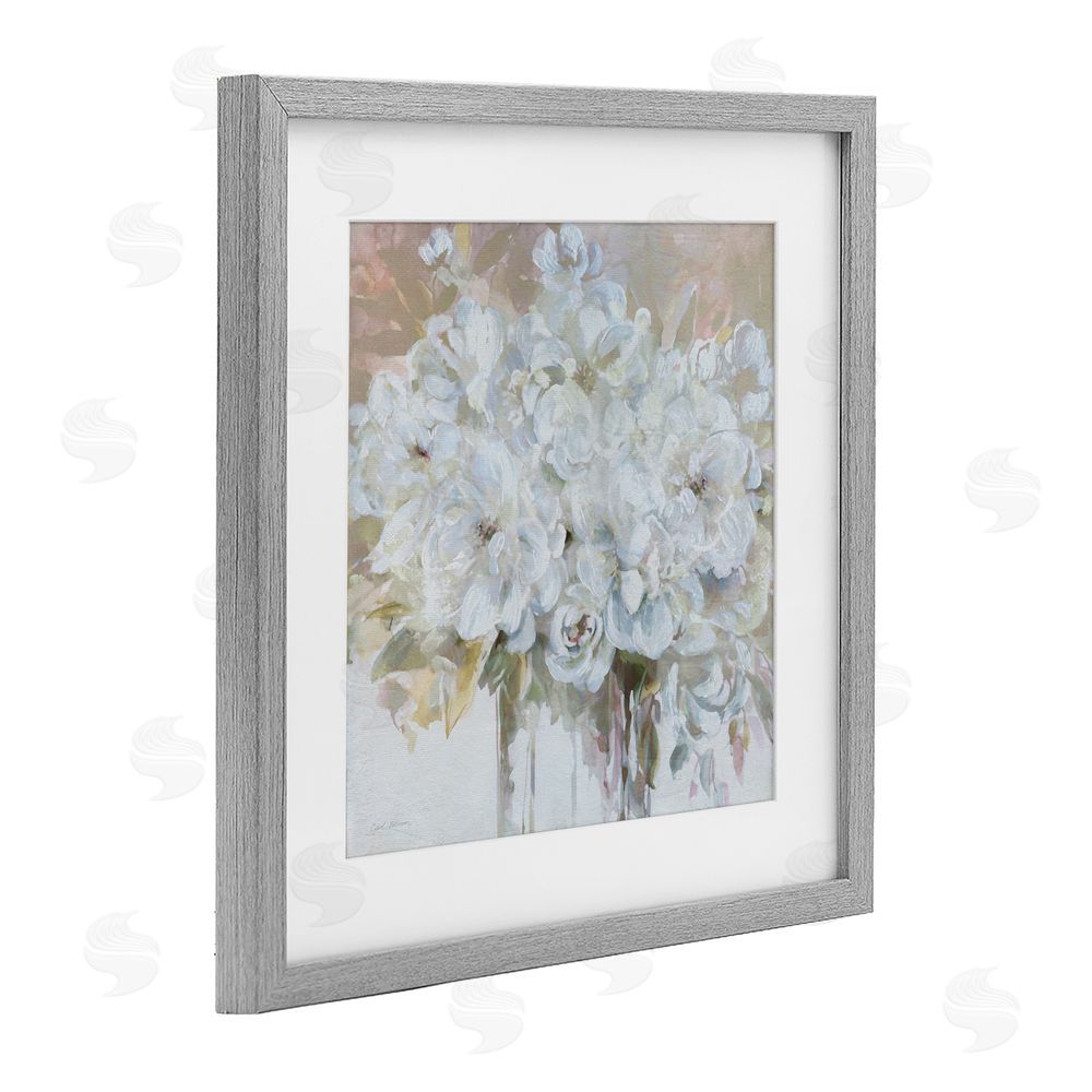 Carol Robinson Soft White Bouquet Serenity Gray Framed Print Under Glass Wall Art