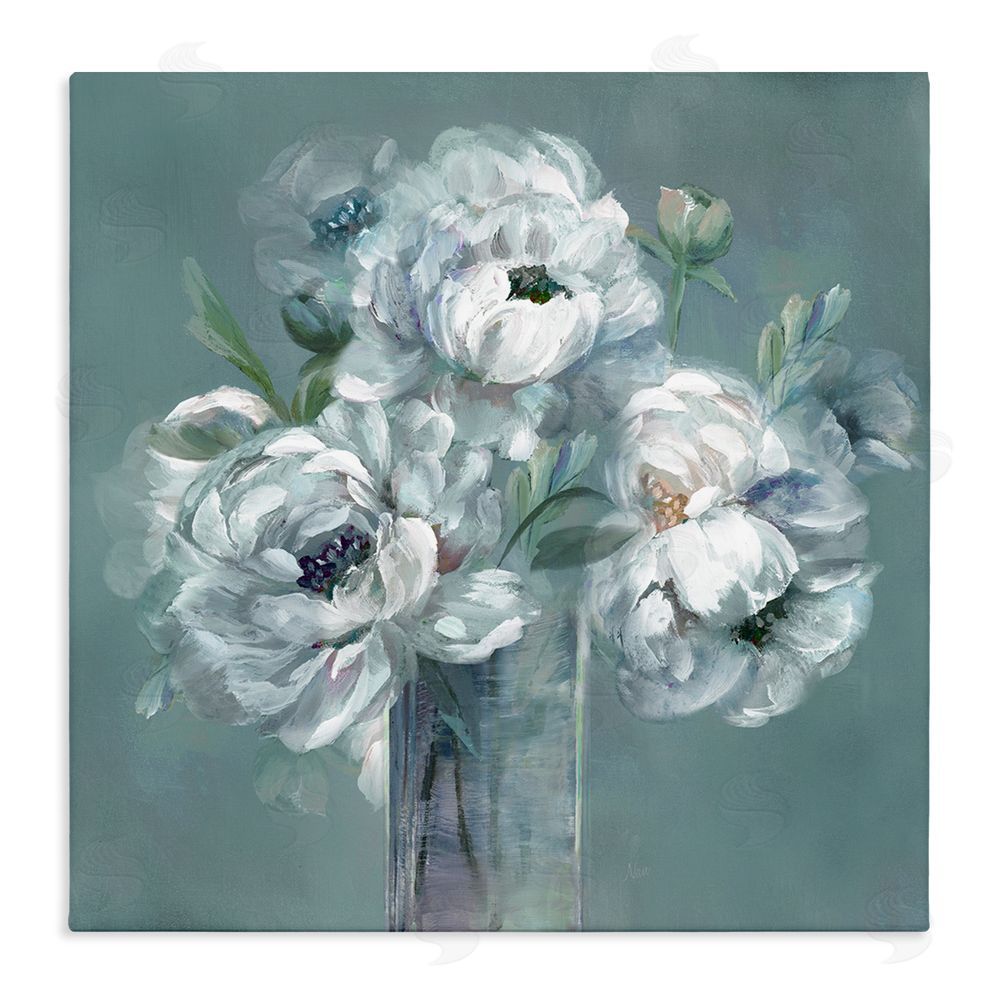 Nan White Peony Impression in Vase Stretched Canvas Wall Art Print
