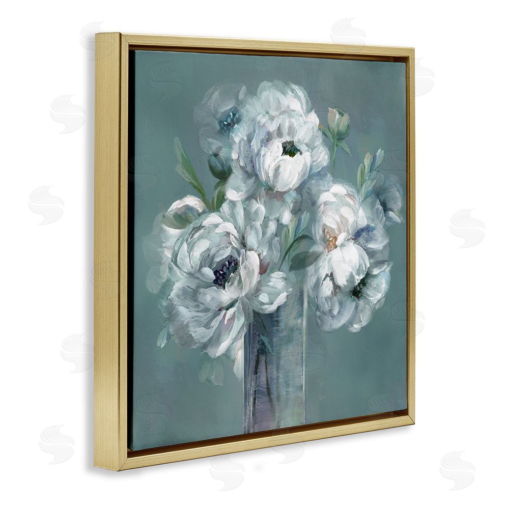 Nan White Peony Impression in Vase Gold Floating Frame Canvas Wall Art Print