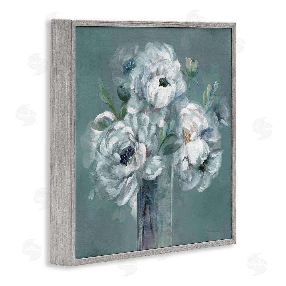 Nan White Peony Impression in Vase Gray Framed Giclee Wall Art Print