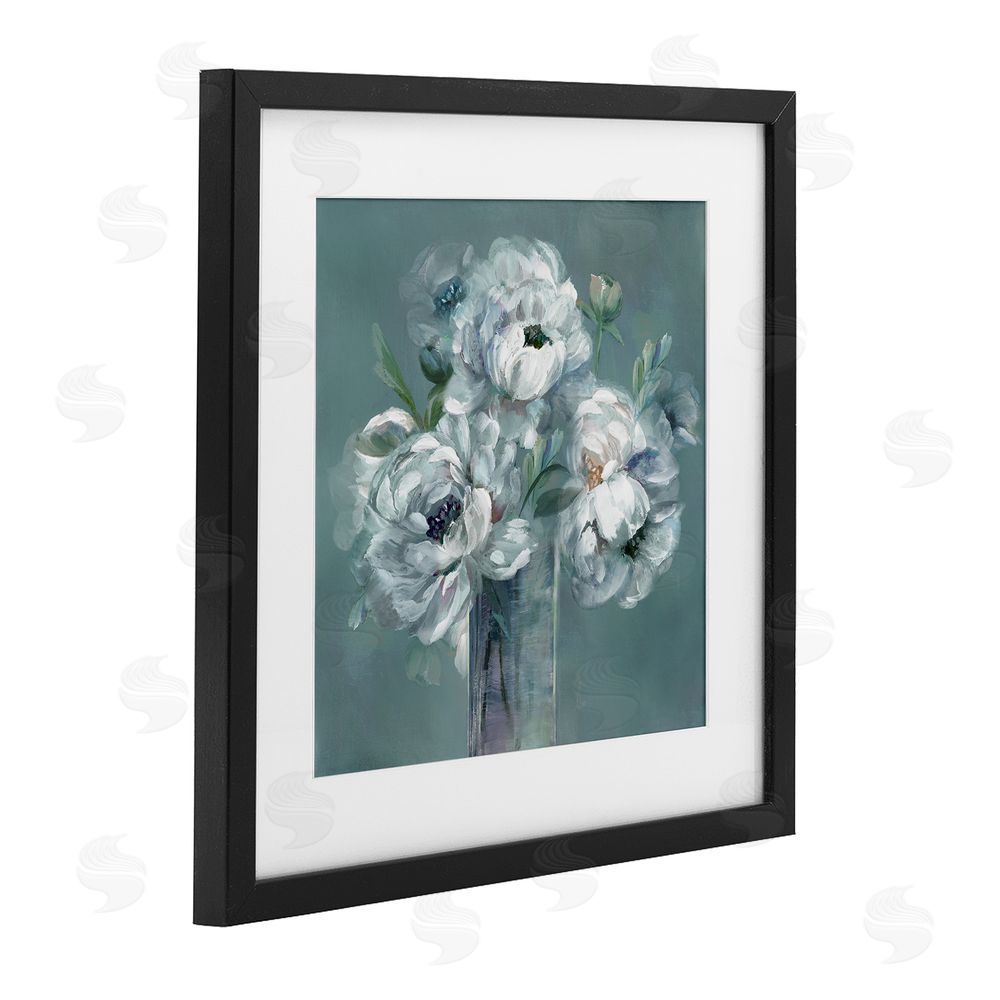 Nan White Peony Impression in Vase Black Framed Print Under Glass Wall Art