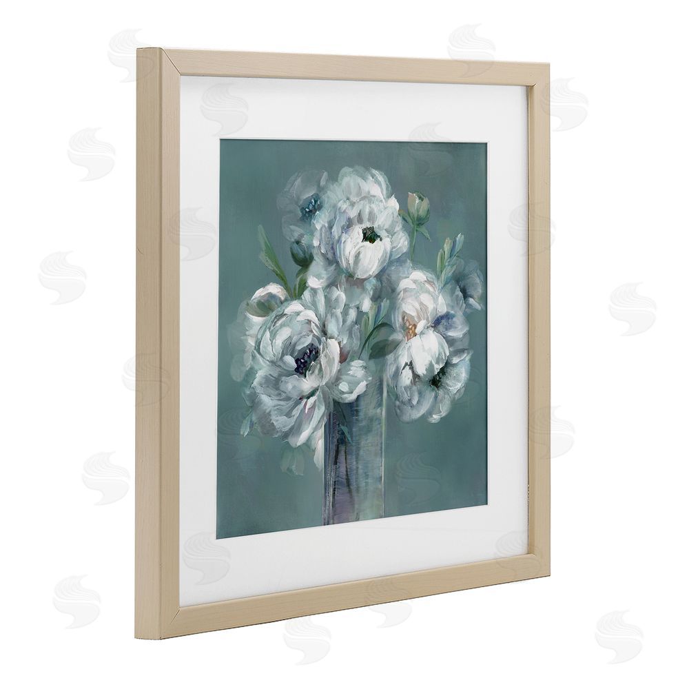 Nan White Peony Impression in Vase Brown Framed Print Under Glass Wall Art