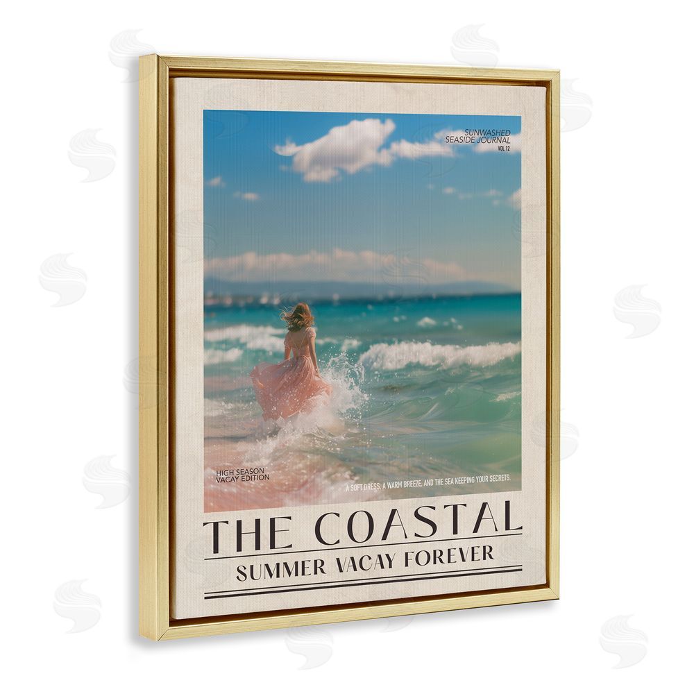 A Barefoot Stylist Coastal Summer Vacay Forever Gold Floating Frame Canvas Wall Art Print