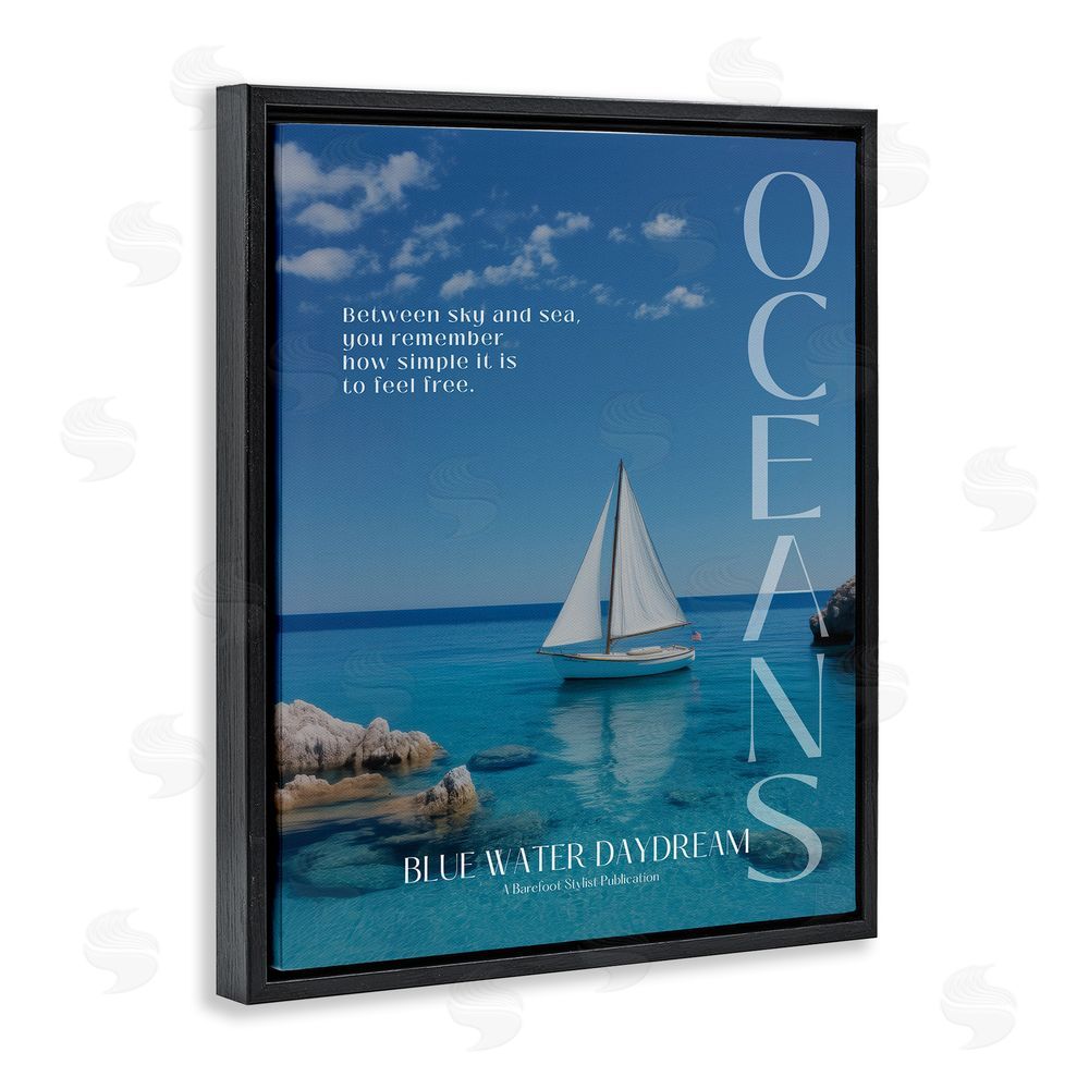 A Barefoot Stylist Blue Water Daydream Magazine Black Floating Frame Canvas Wall Art Print