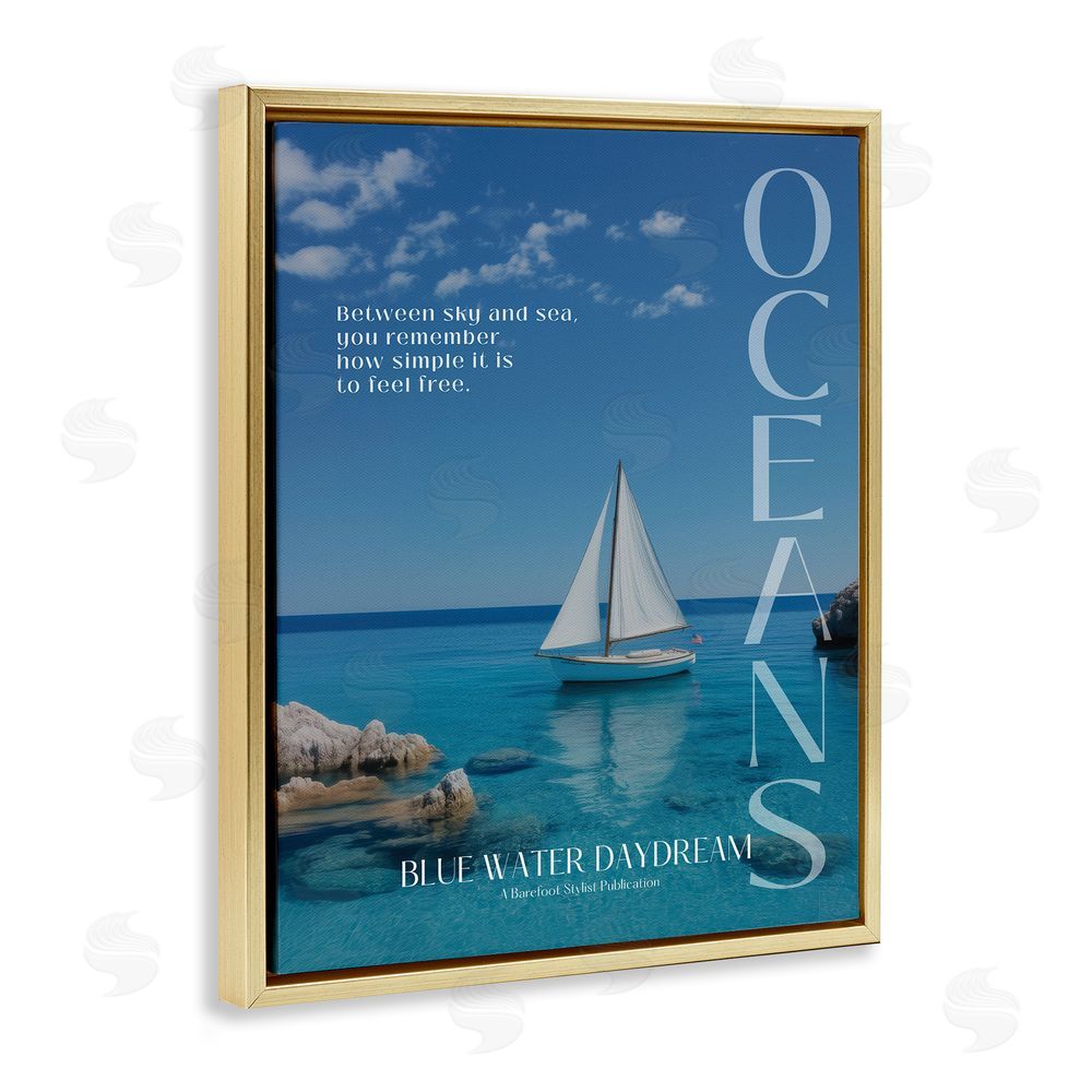 A Barefoot Stylist Blue Water Daydream Magazine Gold Floating Frame Canvas Wall Art Print