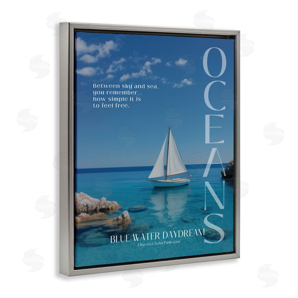 A Barefoot Stylist Blue Water Daydream Magazine Gray Floating Frame Canvas Wall Art Print