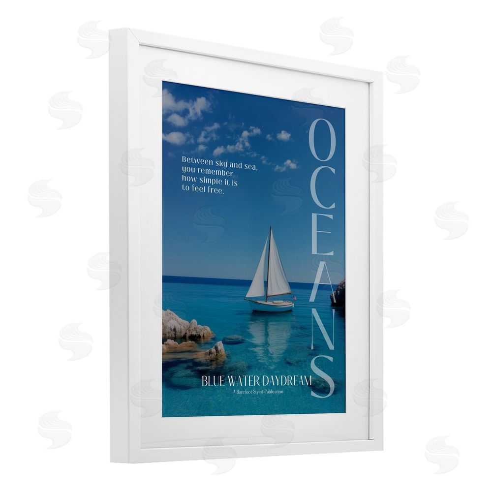 A Barefoot Stylist Blue Water Daydream Magazine White Framed Print Under Glass Wall Art