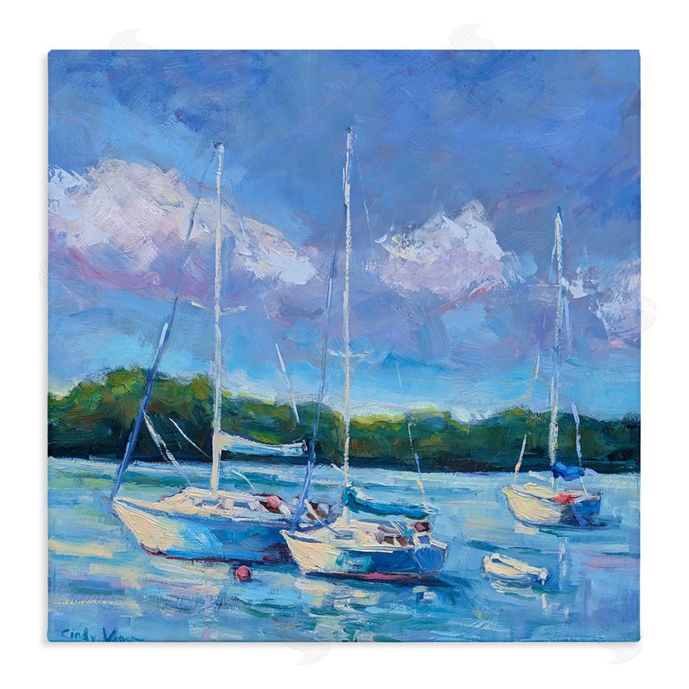 Cindy Vener Blue Afternoon Sailboats Trio Stretched Canvas Wall Art Print