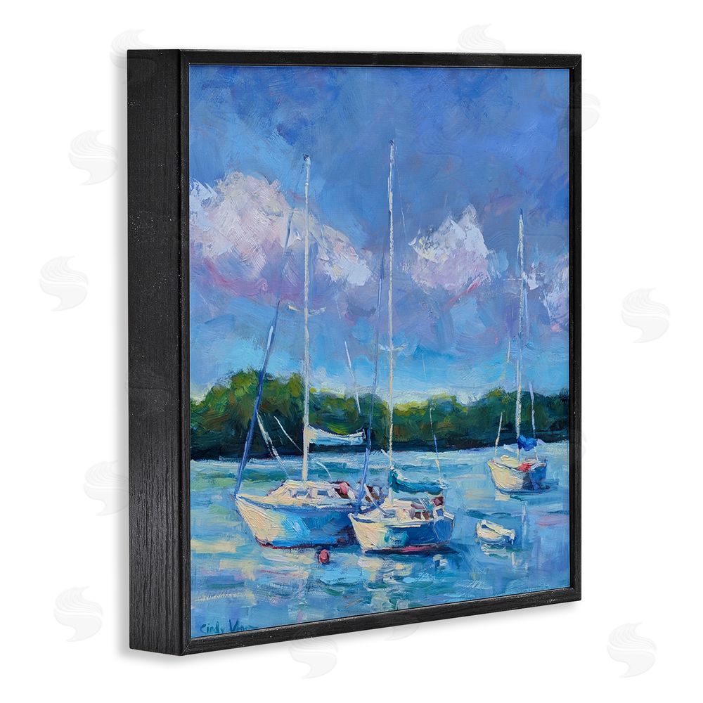 Cindy Vener Blue Afternoon Sailboats Trio Black Framed Giclee Wall Art Print