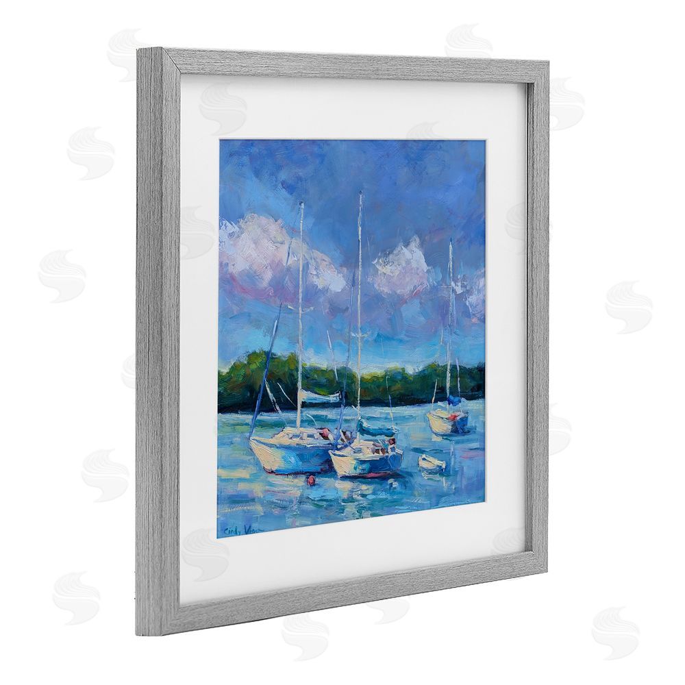 Cindy Vener Blue Afternoon Sailboats Trio Gray Framed Print Under Glass Wall Art