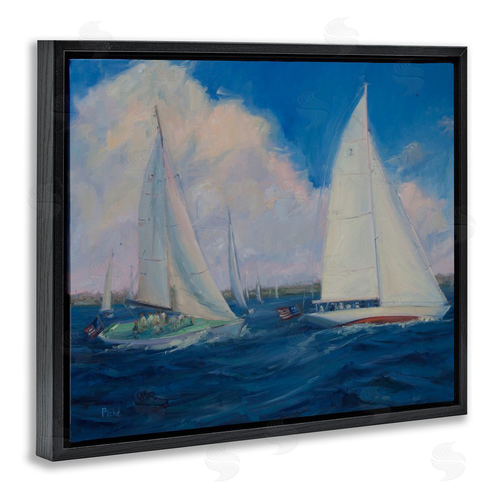 Vanessa Piche Race Day Sailing Regatta Black Floating Frame Canvas Wall Art Print