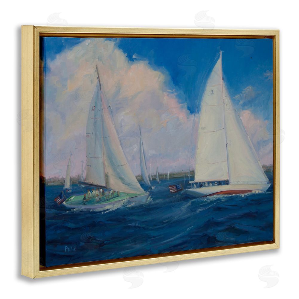Vanessa Piche Race Day Sailing Regatta Gold Floating Frame Canvas Wall Art Print