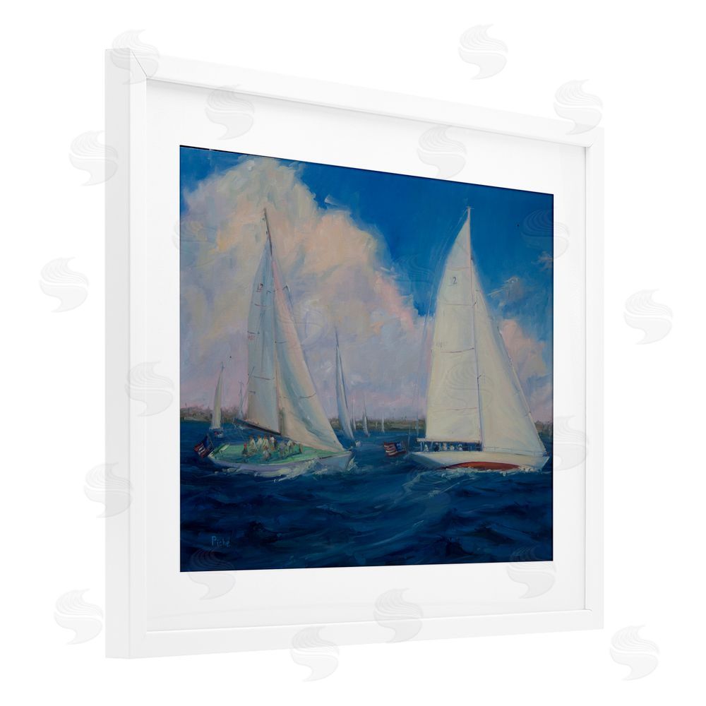 Vanessa Piche Race Day Sailing Regatta White Framed Print Under Glass Wall Art