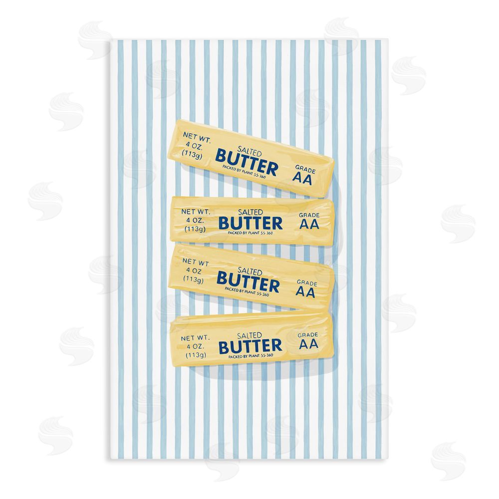 Veronica Lara Butter Sticks on Blue Stripes Stretched Canvas Wall Art Print