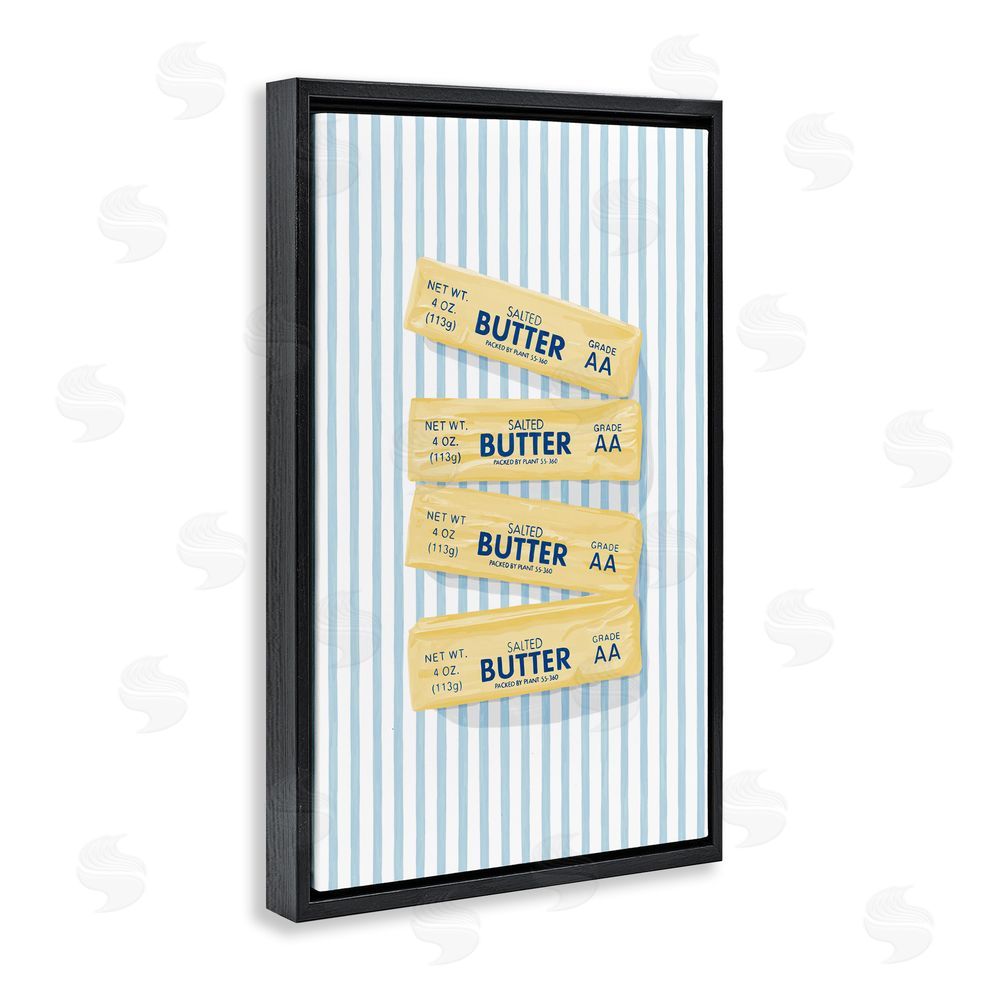 Veronica Lara Butter Sticks on Blue Stripes Black Floating Frame Canvas Wall Art Print