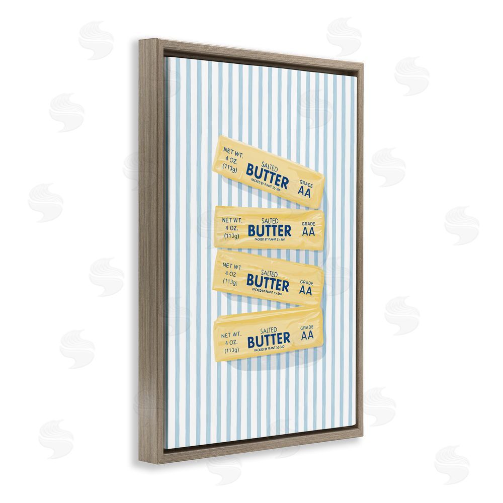 Veronica Lara Butter Sticks on Blue Stripes Brown Floating Frame Canvas Wall Art Print