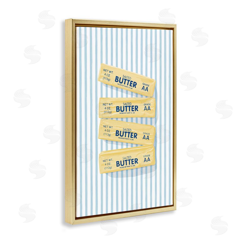 Veronica Lara Butter Sticks on Blue Stripes Gold Floating Frame Canvas Wall Art Print