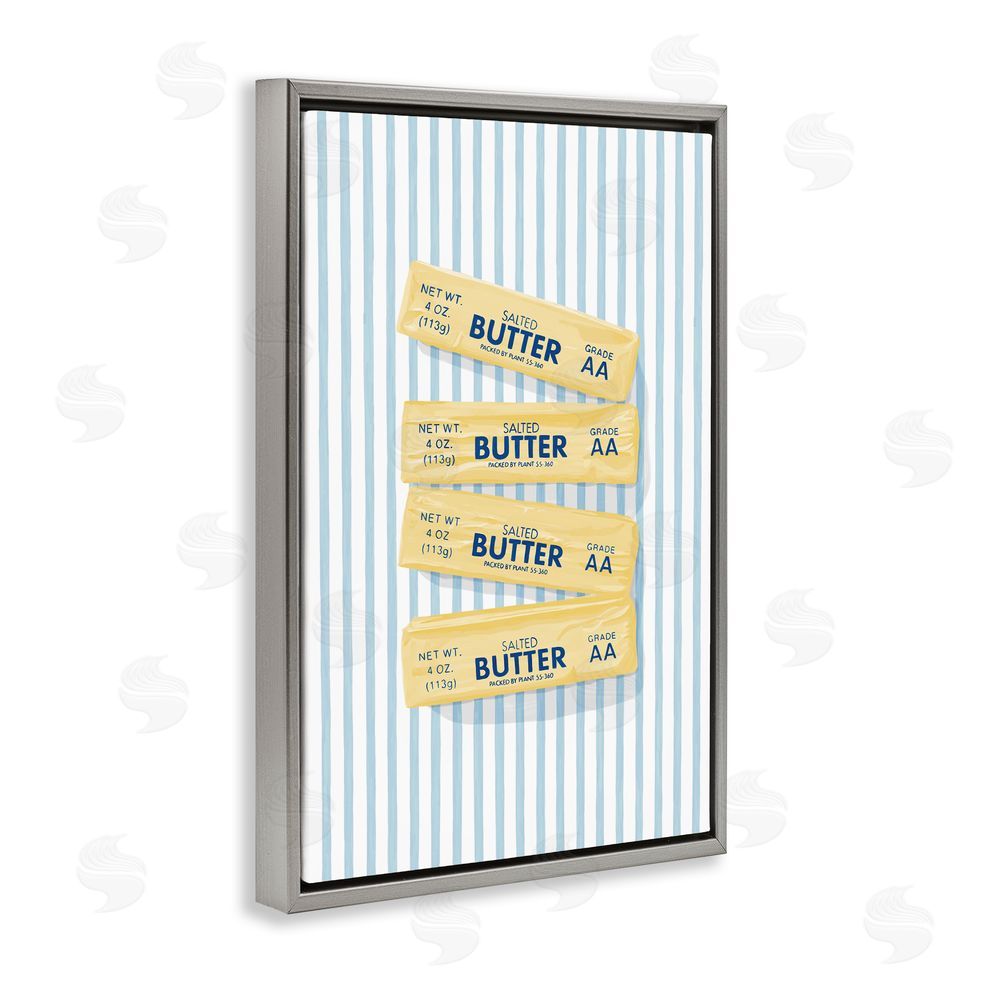 Veronica Lara Butter Sticks on Blue Stripes Gray Floating Frame Canvas Wall Art Print