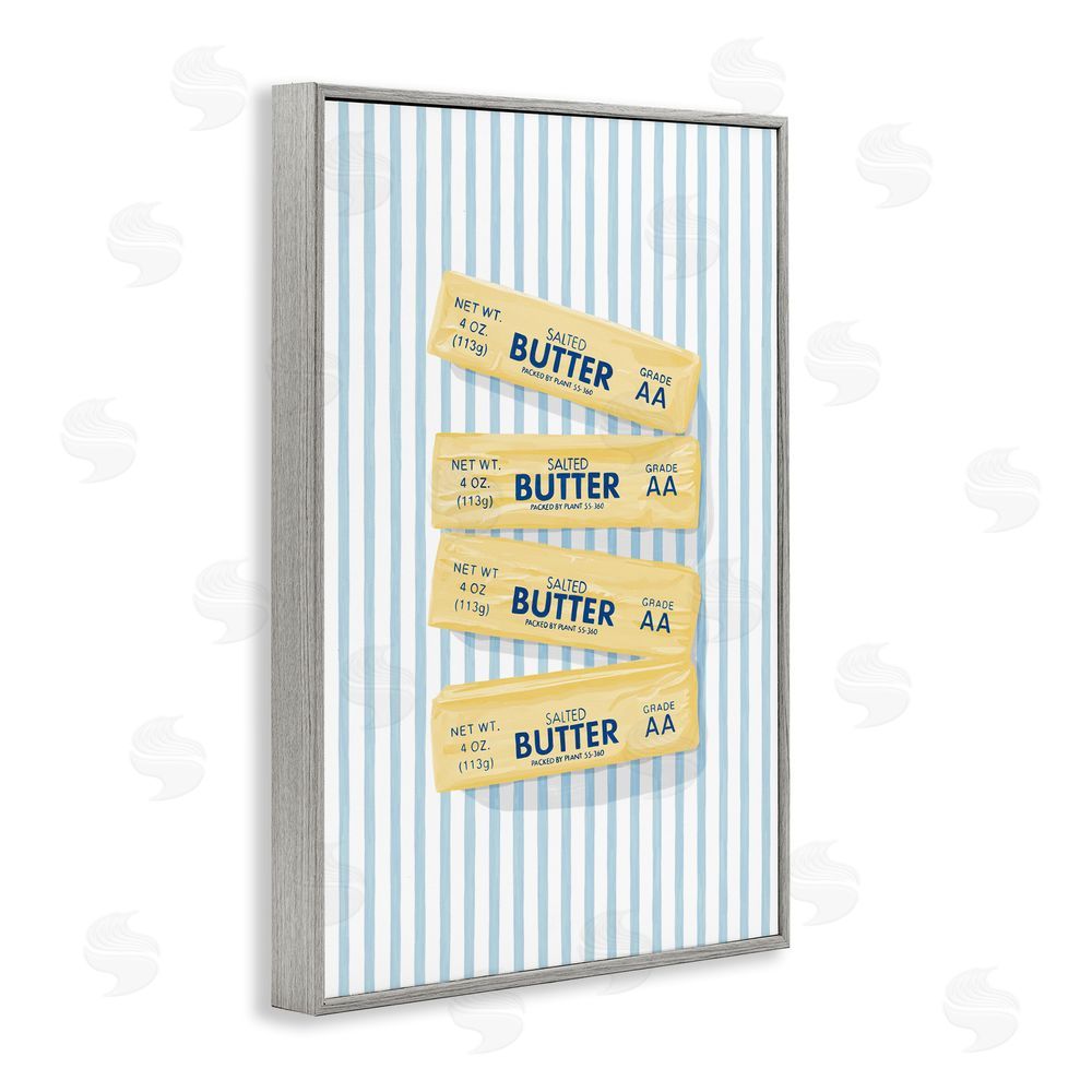 Veronica Lara Butter Sticks on Blue Stripes Gray Framed Giclee Wall Art Print