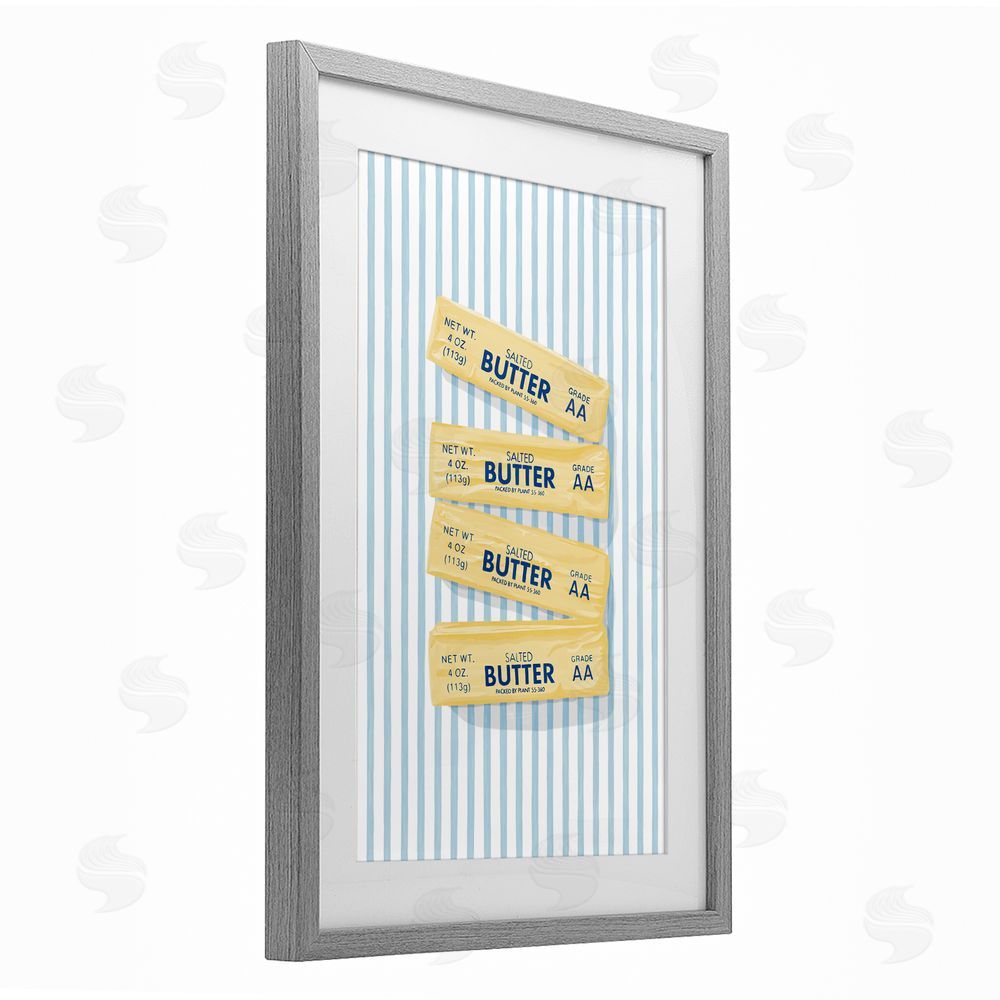 Veronica Lara Butter Sticks on Blue Stripes Gray Framed Print Under Glass Wall Art